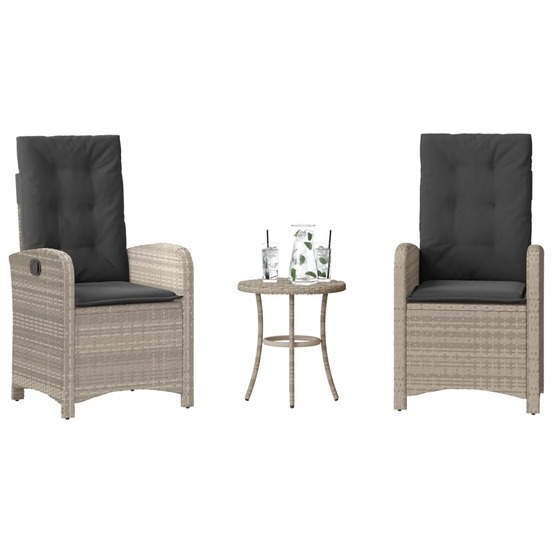 Ensemble de bistro 3 pcs et coussins gris clair résine tressée