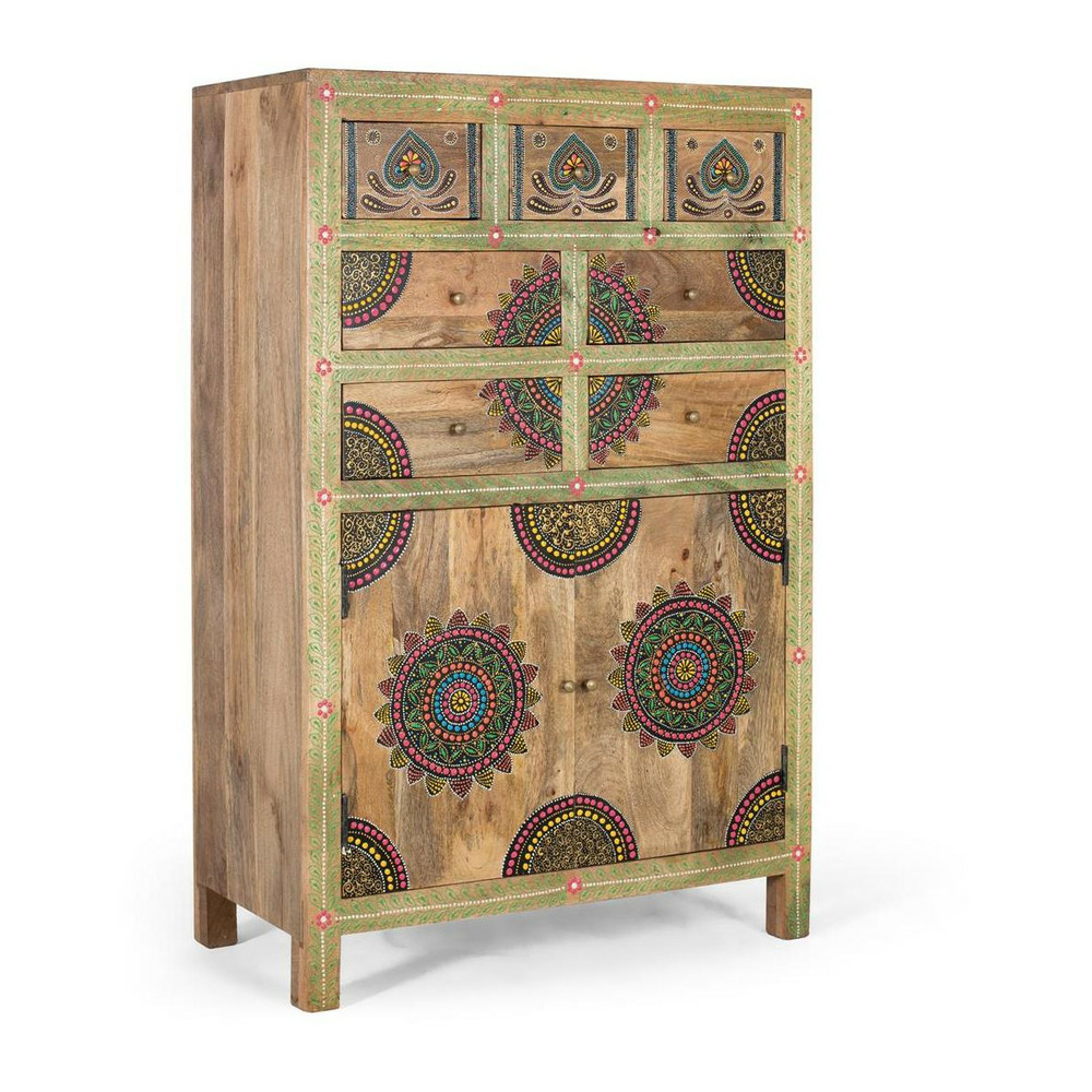 Buffet 7 tiroirs 2 portes bois marron - danaé décoration d'autrefois