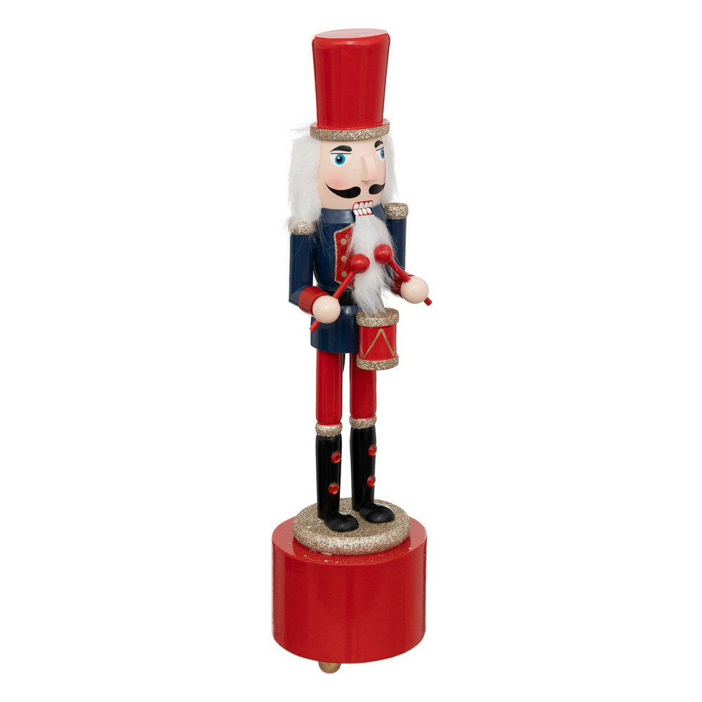 Déco de noël casse-noisette musical rouge et bleu en bois h 31.5 cm