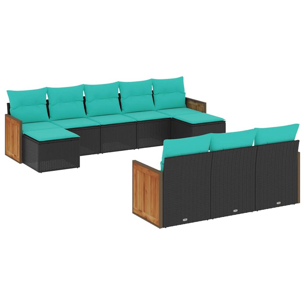 Salon de jardin 10 pcs avec coussins noir résine tressée