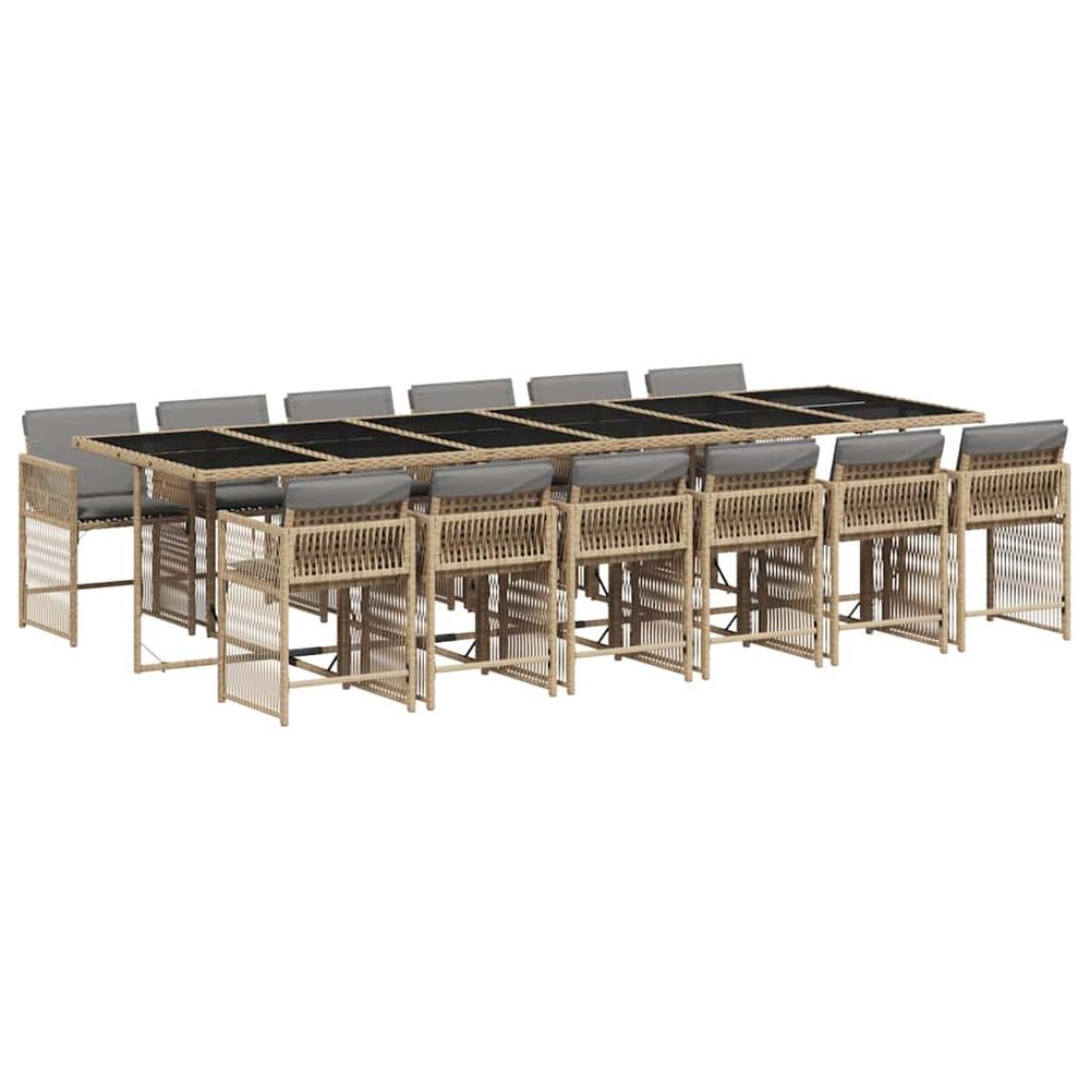 Ensemble à manger de jardin coussins 13 pcs mélange beige rotin