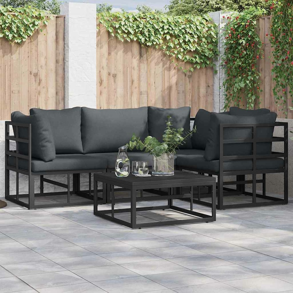 Ensemble de canapé de jardin avec coussin 5 pcs noir aluminium