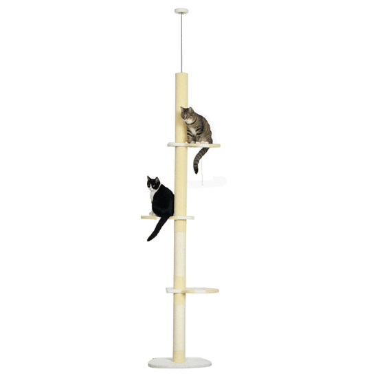Arbre à chat plafond réglable 260cm avec fixation griffoirs sisal et plateformes jaune