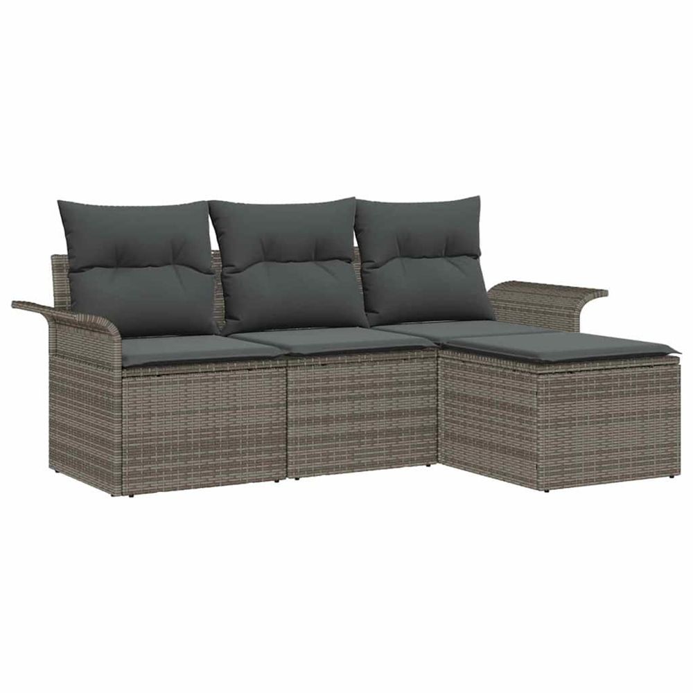 Ensemble de canapé de jardin 4 pc gris polyrotin