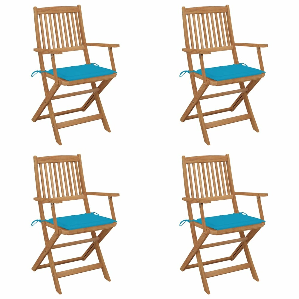 Chaises pliables de jardin lot de 4 avec coussins bois d'acacia