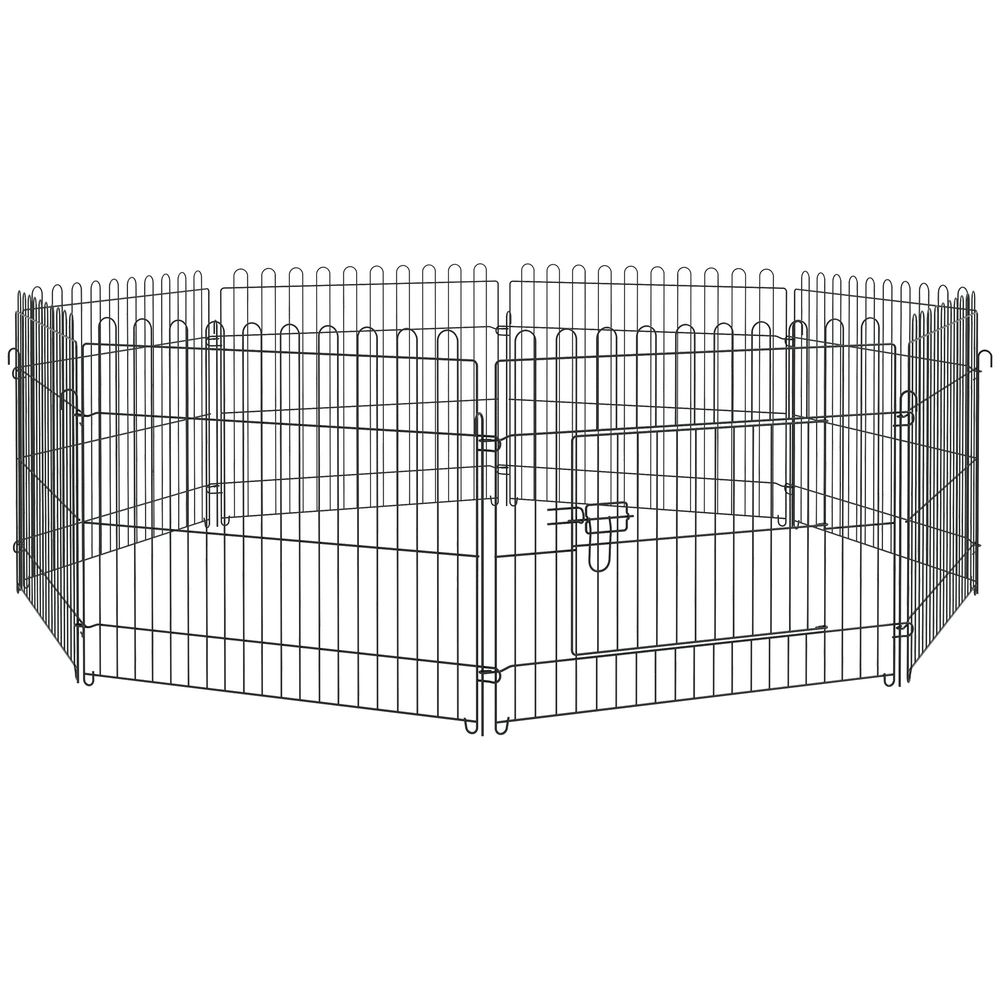 Enclos 8 panneaux acier chien intérieur extérieur parc modulable sécurité ø180x61cm noir - comfortxl pet living