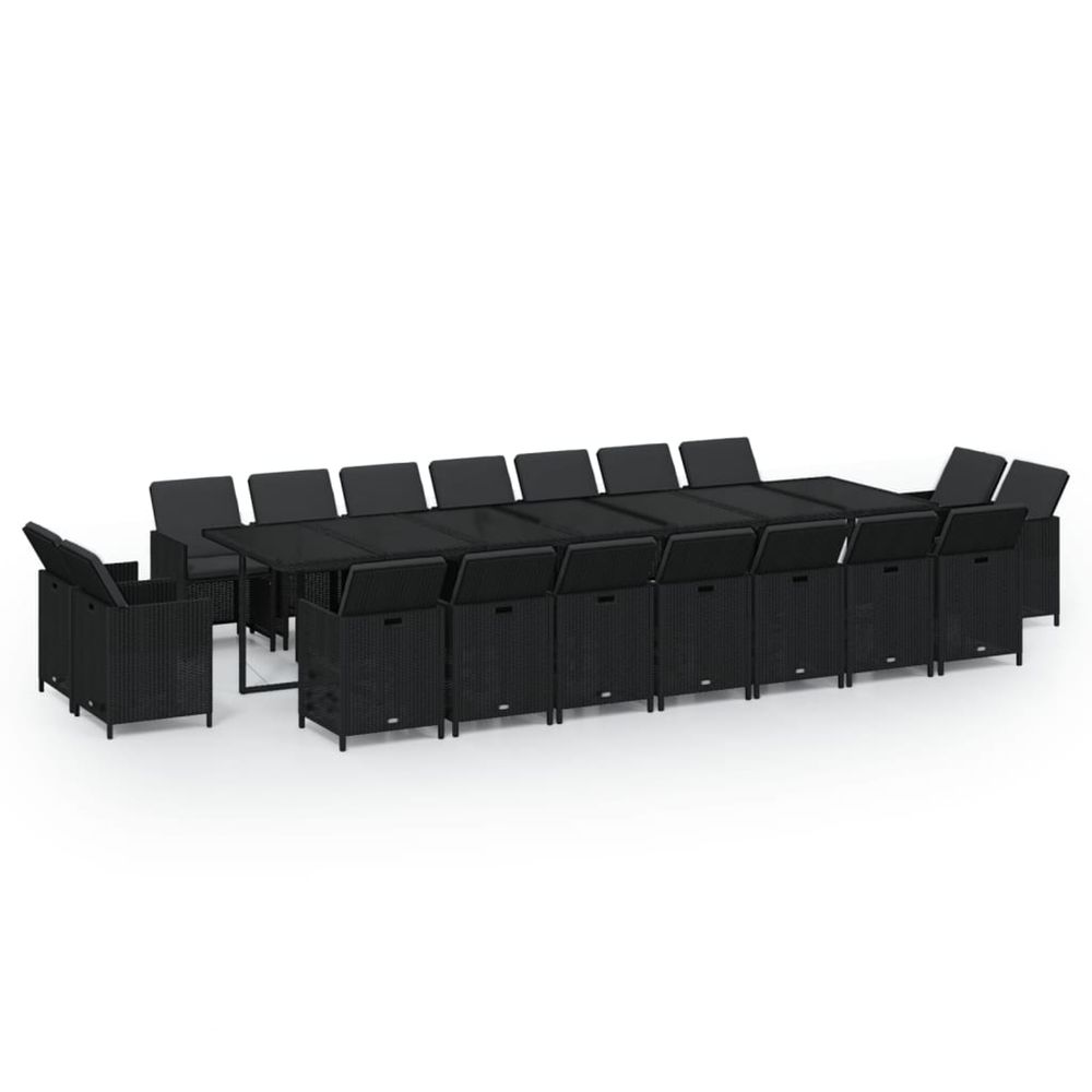 Ensemble à manger de jardin coussins 19 pcs résine tressée noir