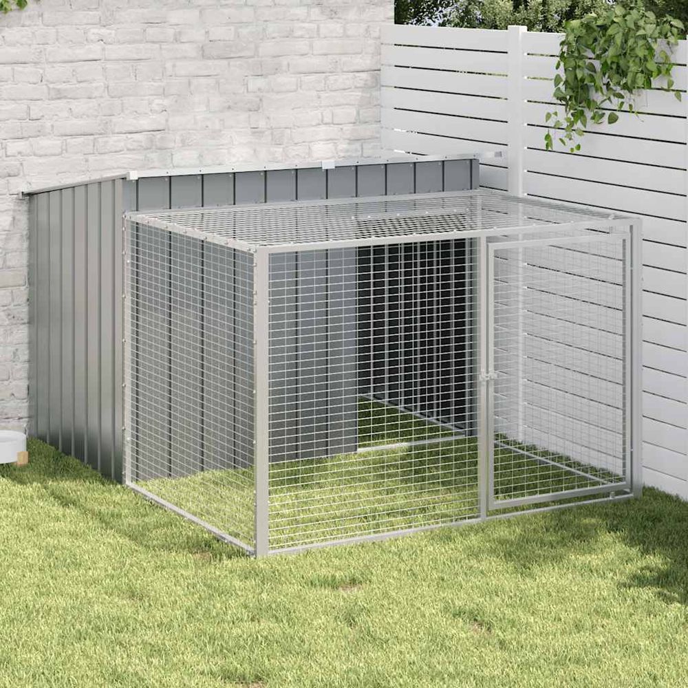 Niche pour chien avec enclos et toit en acier galvanisé pour jardin anthracite
