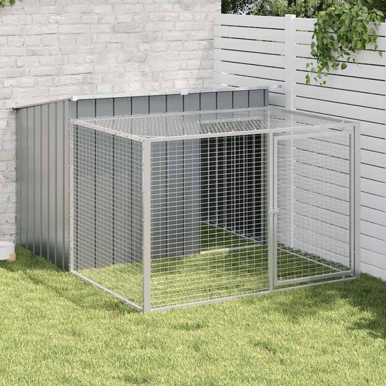 Niche pour chien avec enclos et toit en acier galvanisé pour jardin anthracite