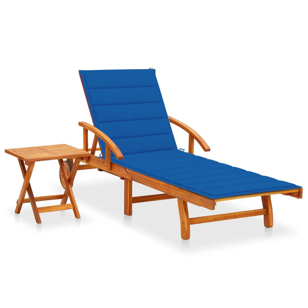Chaise longue de jardin avec table et coussin bois d'acacia bain de soleil