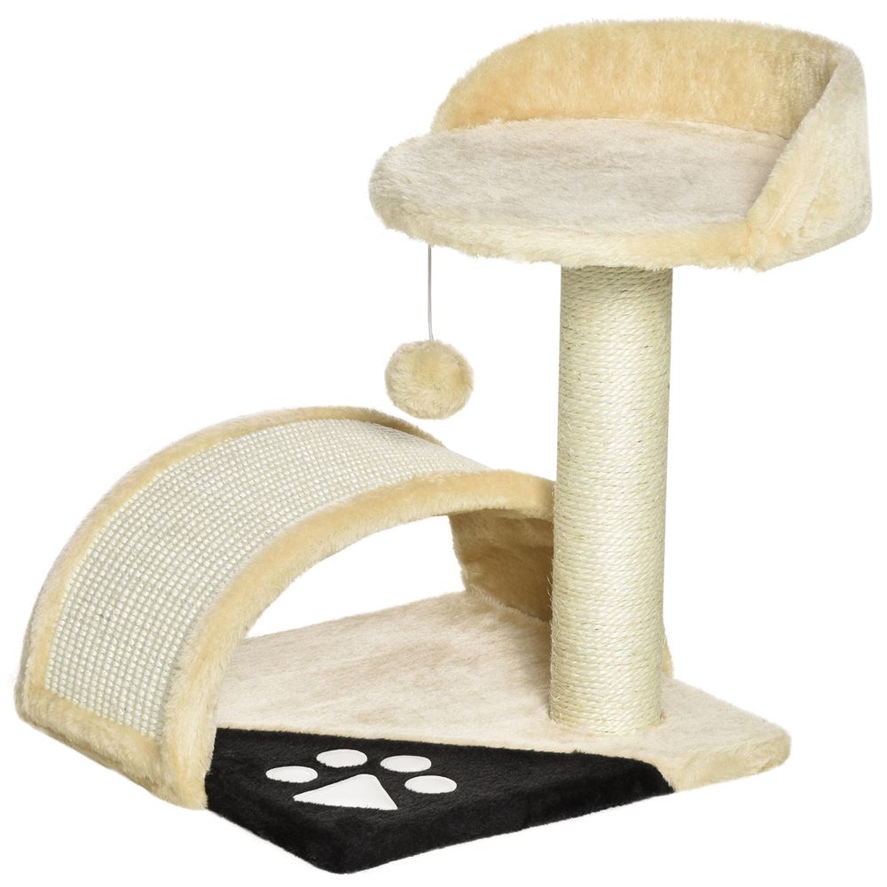 Petit arbre à chat niche sisal pour petits chats gratter se cacher 46cm beige