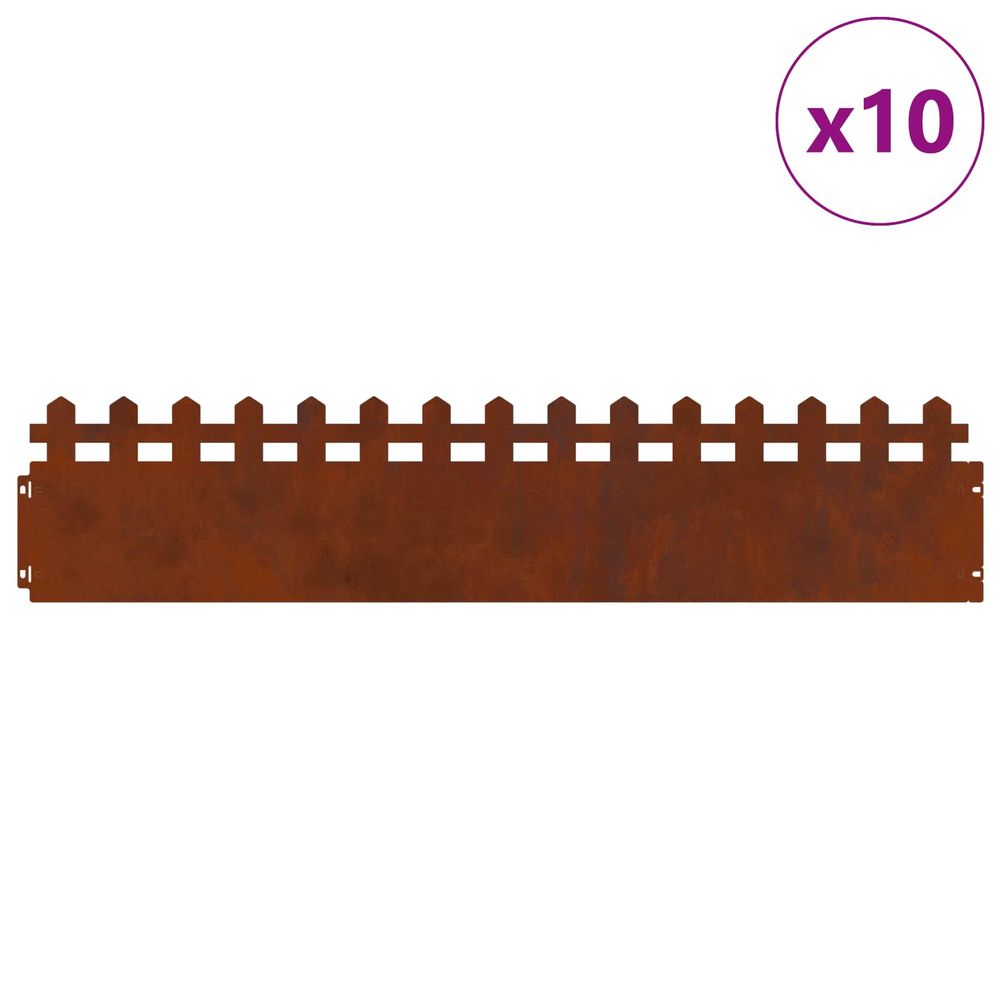Bordures de pelouse 10 pc 103 x 0,05 x 22 cm acier patiné