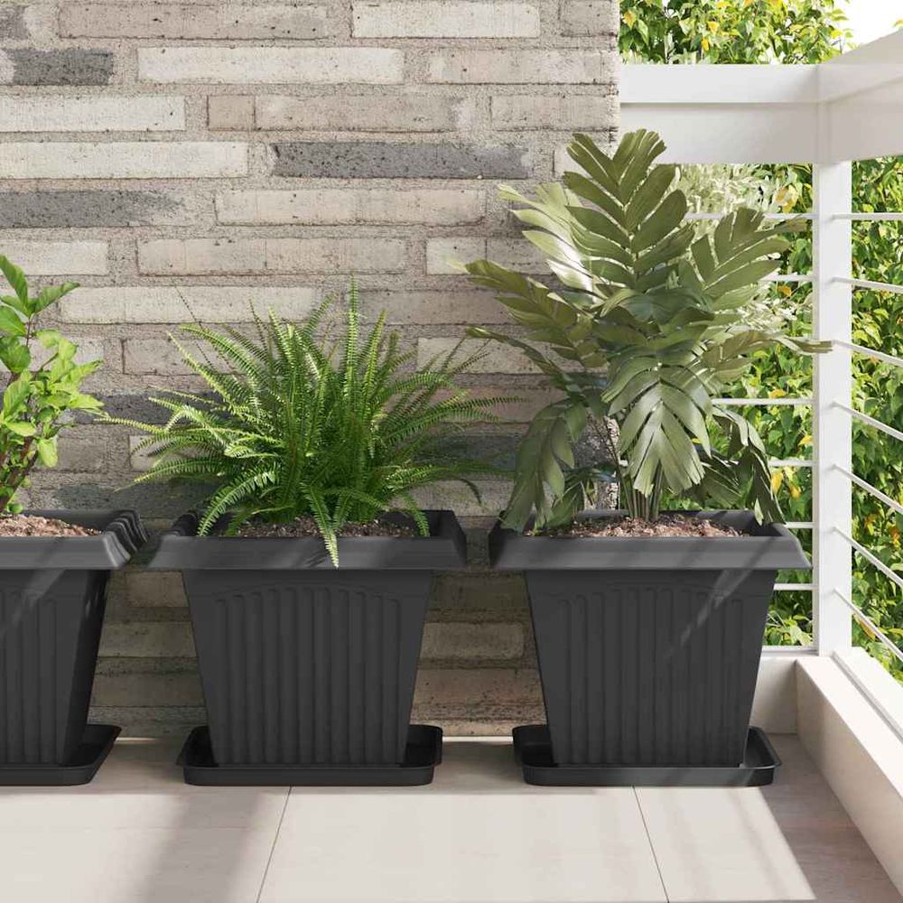 Lot de 24 pots de fleurs carrés xl plastique terrasse 38x38x30 cm noir