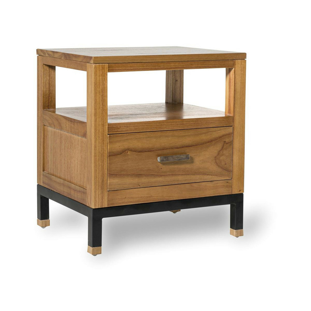 Table de chevet 1 tiroir metal bois marron - xélina décoration d'autrefois