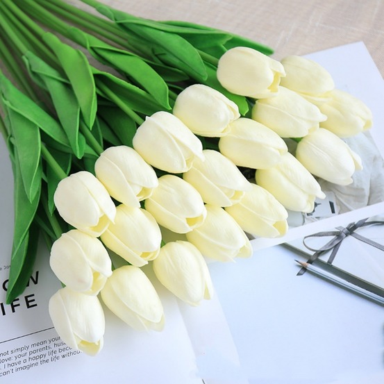 Bouquet de 10 tulipes artificielles blanc dtopbuyage