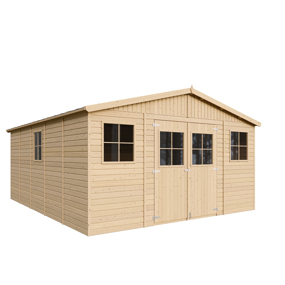 Abri de jardin en bois 20 m² - h246 x 418 x 522 cm - construction de panneaux en bois naturel - avec sol imprégné - m333+m333g