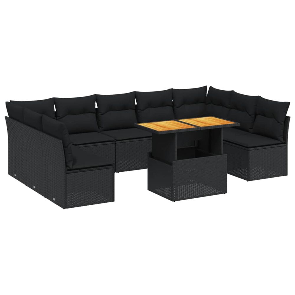 Salon de jardin 10 pcs avec coussins noir résine tressée