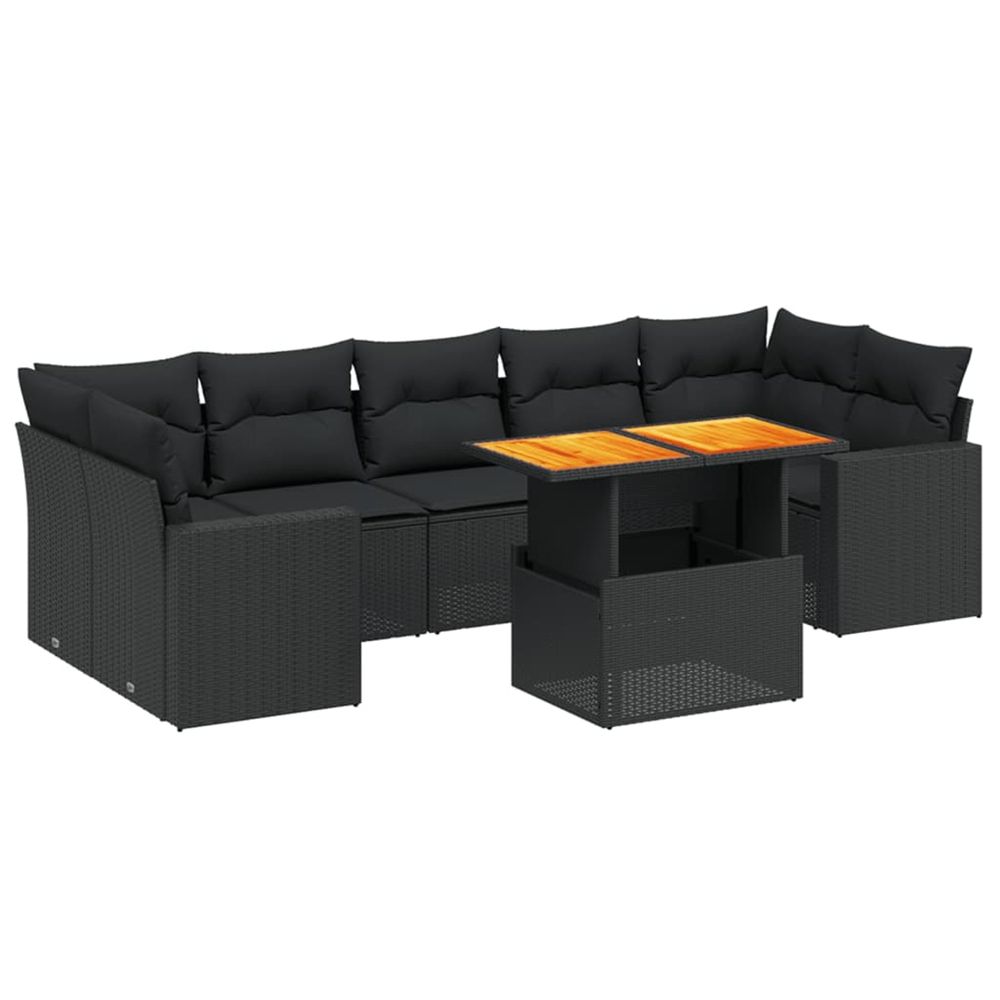 Salon de jardin 8 pcs avec coussins noir résine tressée
