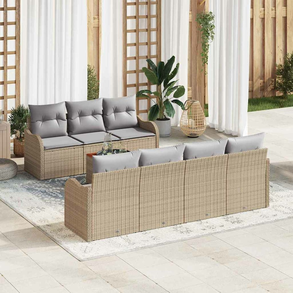 Ensemble de canapé de jardin avec coussin 8 pcs beige polyrotin