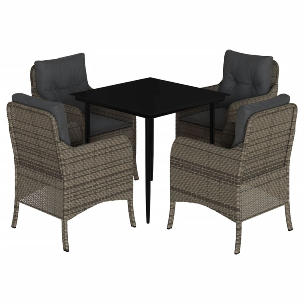 Ensemble à manger de jardin 5 pcs coussins gris résine tressée
