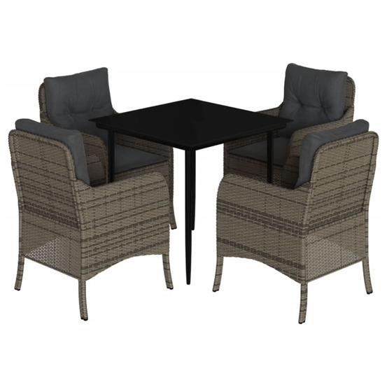 Ensemble à manger de jardin 5 pcs coussins gris résine tressée