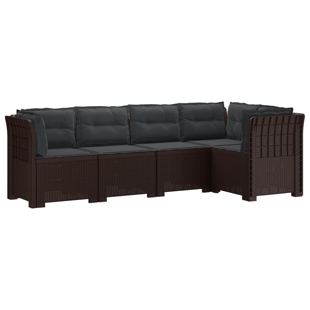 Canapé de jardin 5 places avec coussins aspect rotin pp marron