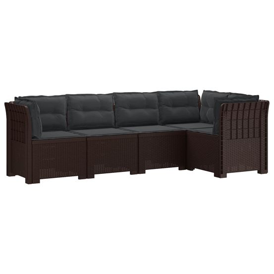 Canapé de jardin 5 places avec coussins aspect rotin pp marron