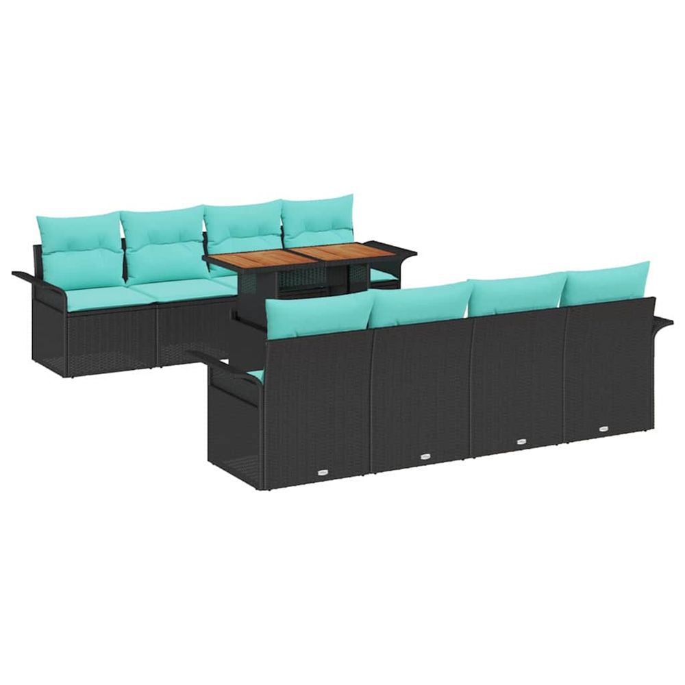 Ensemble de canapé de jardin 9 pc noir poly rotin