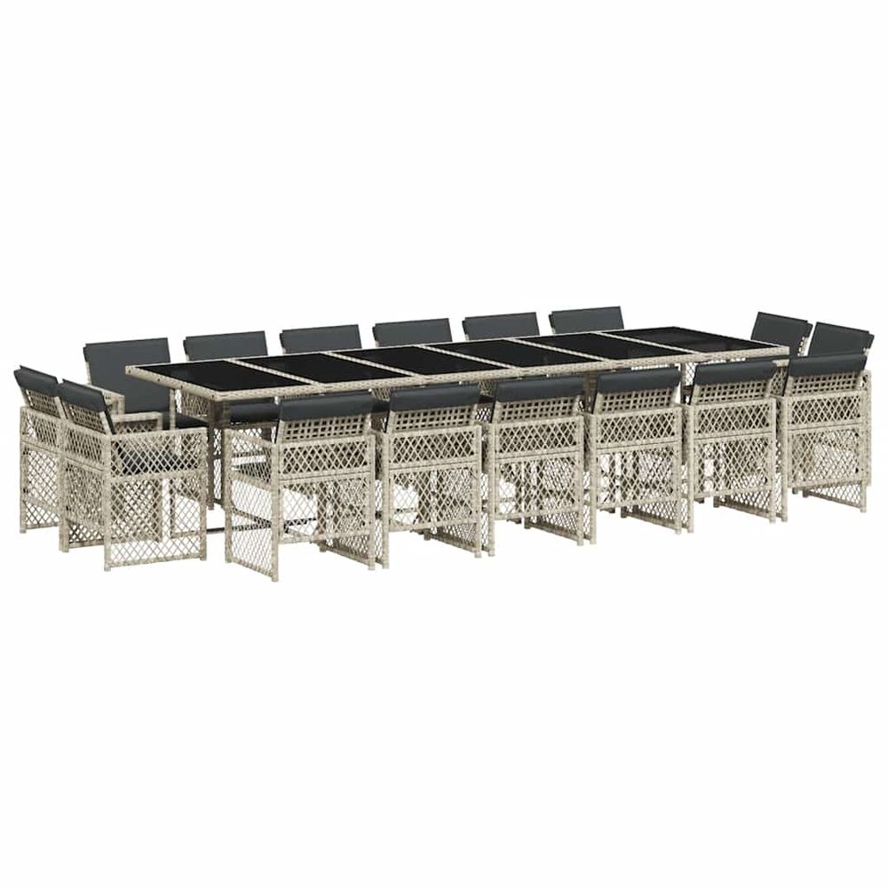 Ensemble à manger de jardin et coussins 17 pcs gris clair rotin