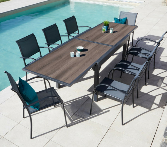 Ensemble table et chaises de jardin - 8 places - gris anthracite - honfleur xl spc beziers chêne brun