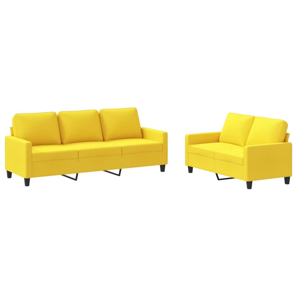 Ensemble de canapés 2 pcs avec coussins jaune clair tissu