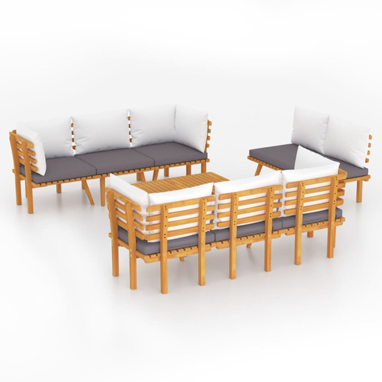 Salon de jardin 8 pcs avec coussins bois d'acacia solide