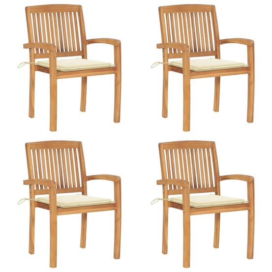 Chaises de jardin empilables avec coussins lot de 4 teck solide