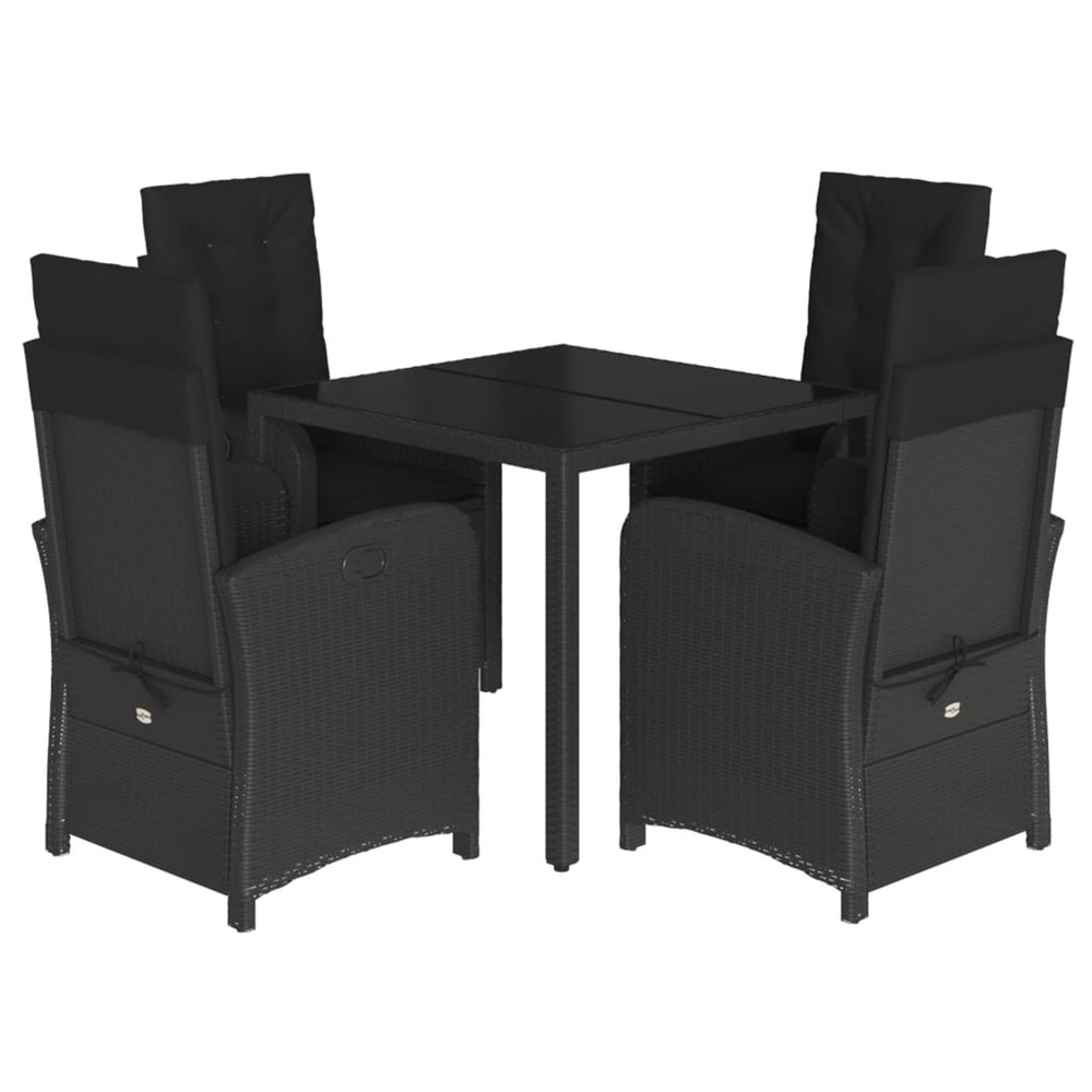 Ensemble à manger de jardin coussins 5pcs noir résine tressée