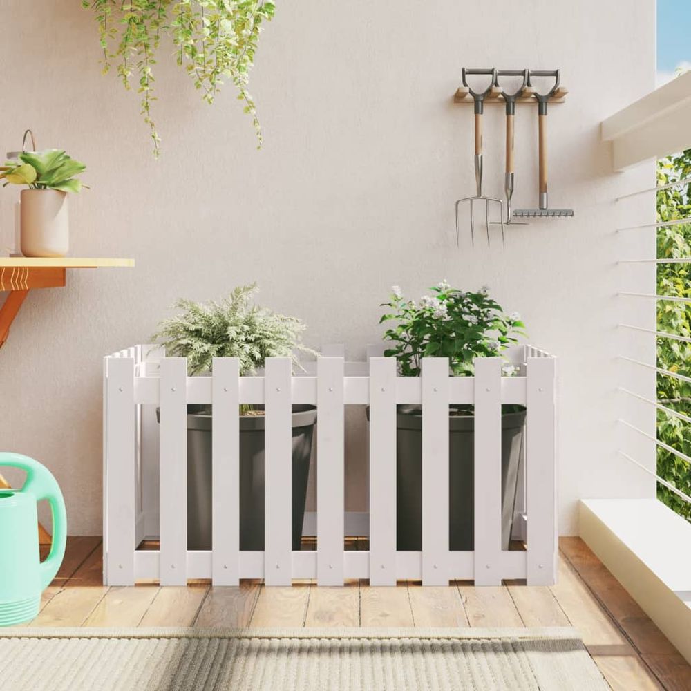 Carré potager haut en pin massif design clôture jardin blanc 100x50x50 cm