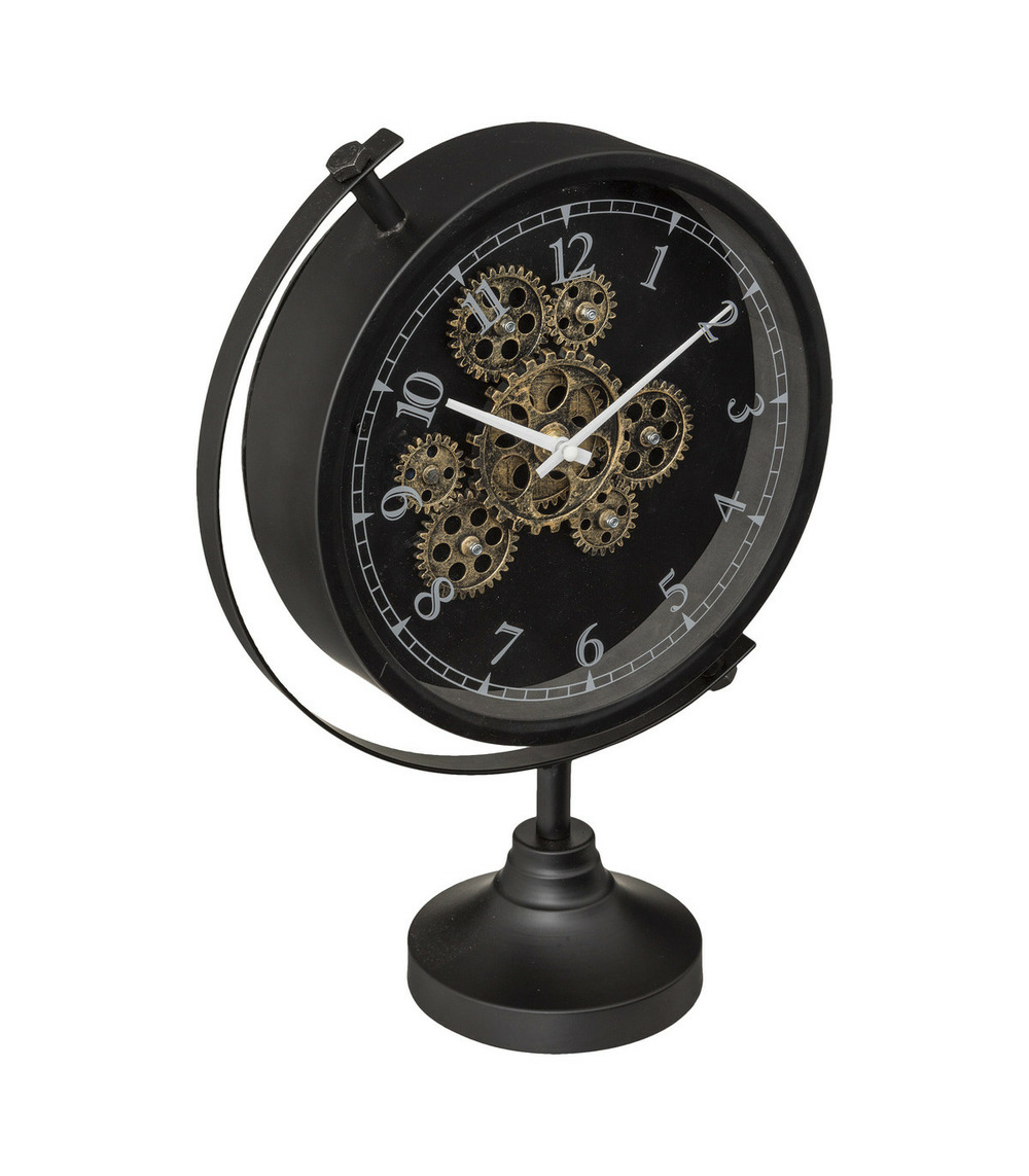 Horloge à poser en métal noir et verre h 40 cm