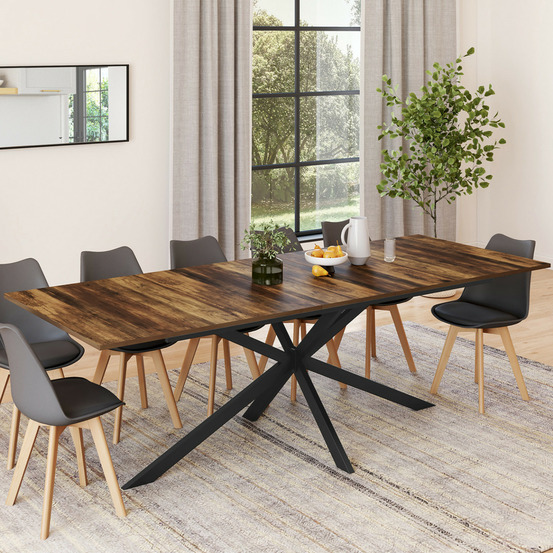 Table à manger extensible rectangle alix 8-12 personnes pied araignée noir et plateau bois foncé hawkins 200-240 cm