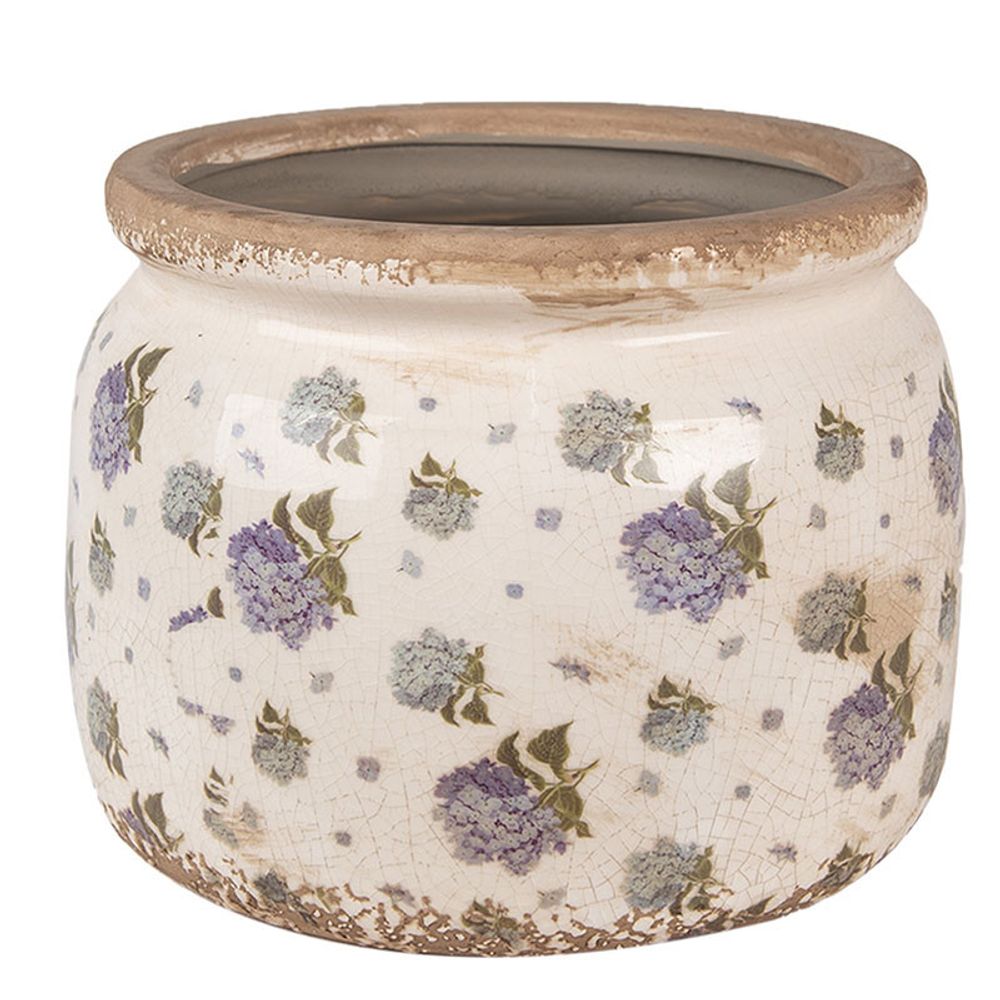 Pot de fleurs intérieur céramique beige bleu 15x20x20cm
