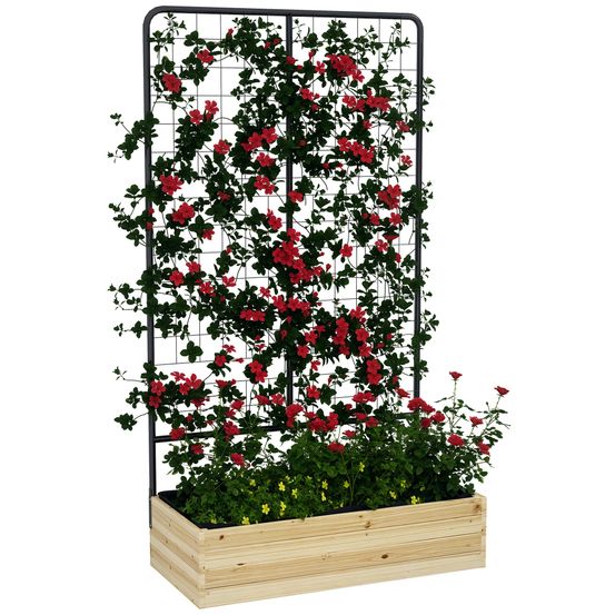 Jardinière avec treillis bois massif acier balcon plantes grimpantes 80x38x145cm