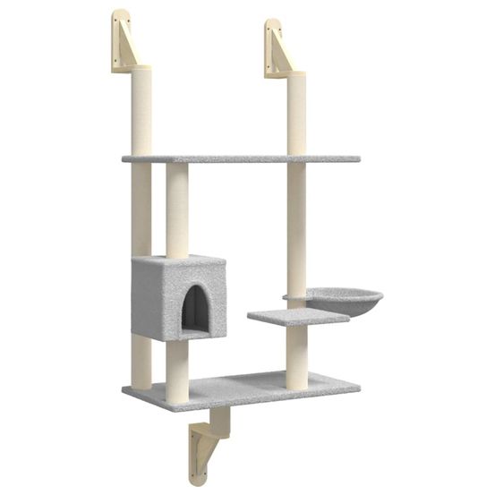 Arbre à chat mural avec griffoir gris clair 153 cm