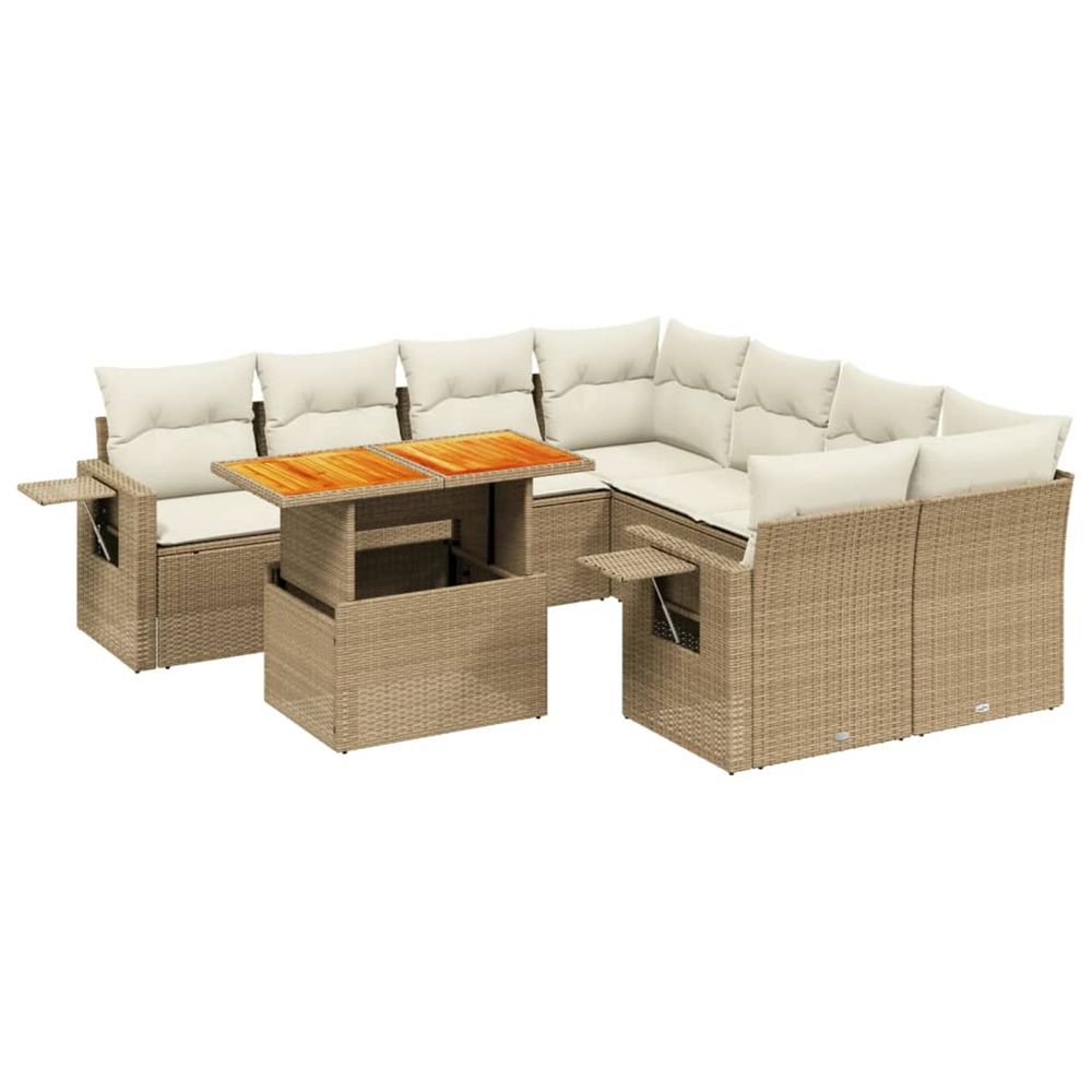 Salon de jardin avec coussins 9 pcs beige résine tressée