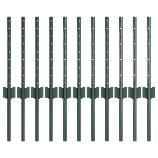 Poteaux de clôture 11 pcs vert 40 cm acier