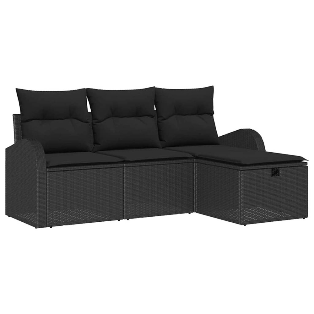 Ensemble de canapé de jardin avec coussin 4 pcs noir polyrotin