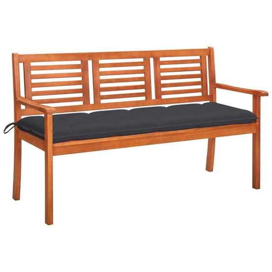 Banc de jardin 3 places avec coussin 150 cm bois d'eucalyptus