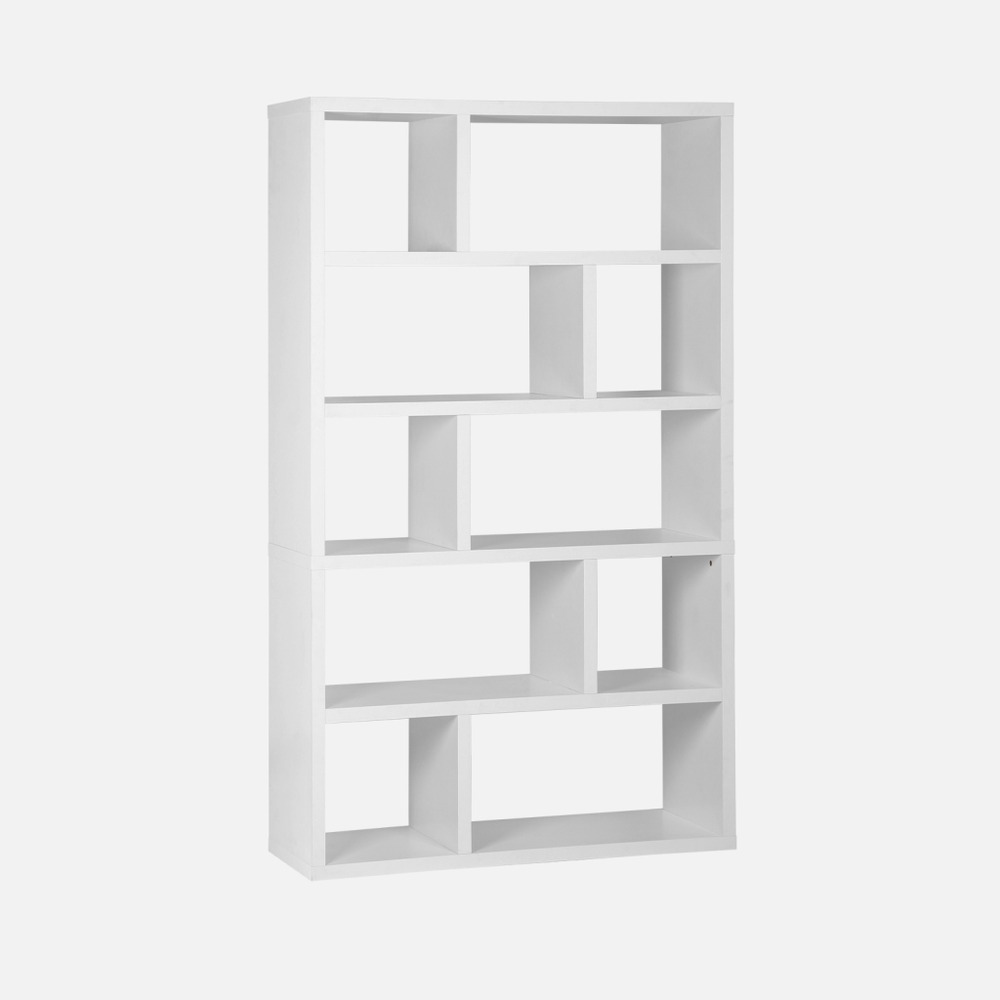 Etagère bibliothèque asymétrique 5 niveaux 10 compartiments, l 111,2 x p 39 x h 190cm