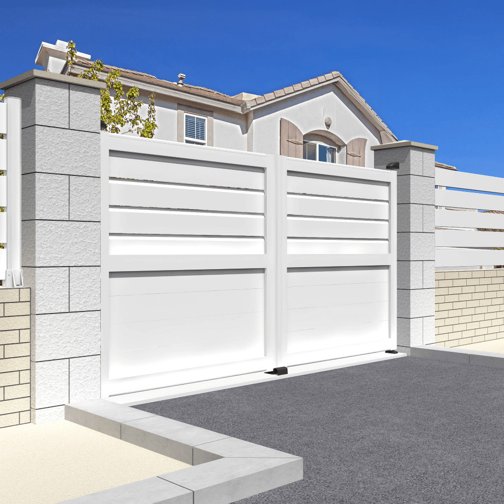 Portail double battant motorisé mixte l 3000 x h 1937 mm (blanc satiné ral9010)