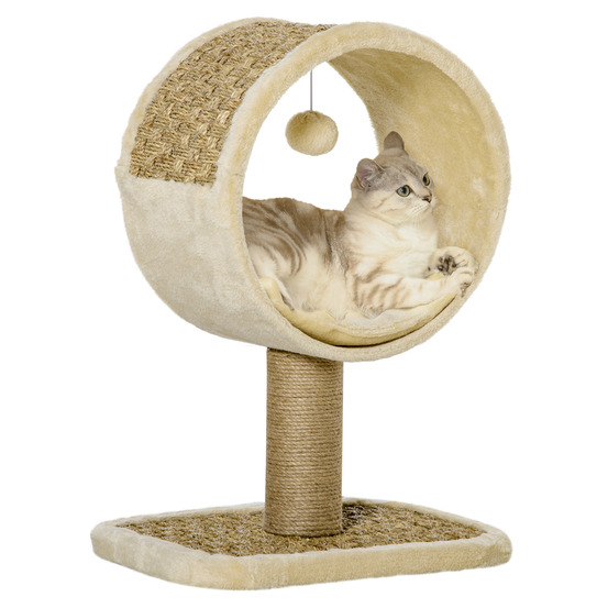 Arbre à chat rond style cosy chic beige - 40l x 30l x 56h cm