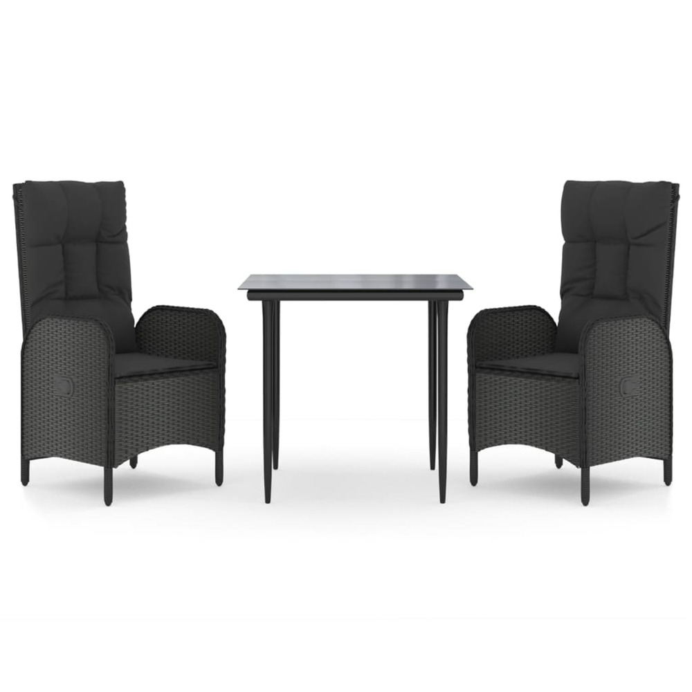 Ensemble à manger de jardin avec coussins 3 pcs noir