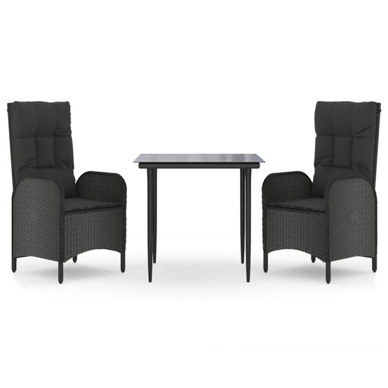 Ensemble à manger de jardin avec coussins 3 pcs noir