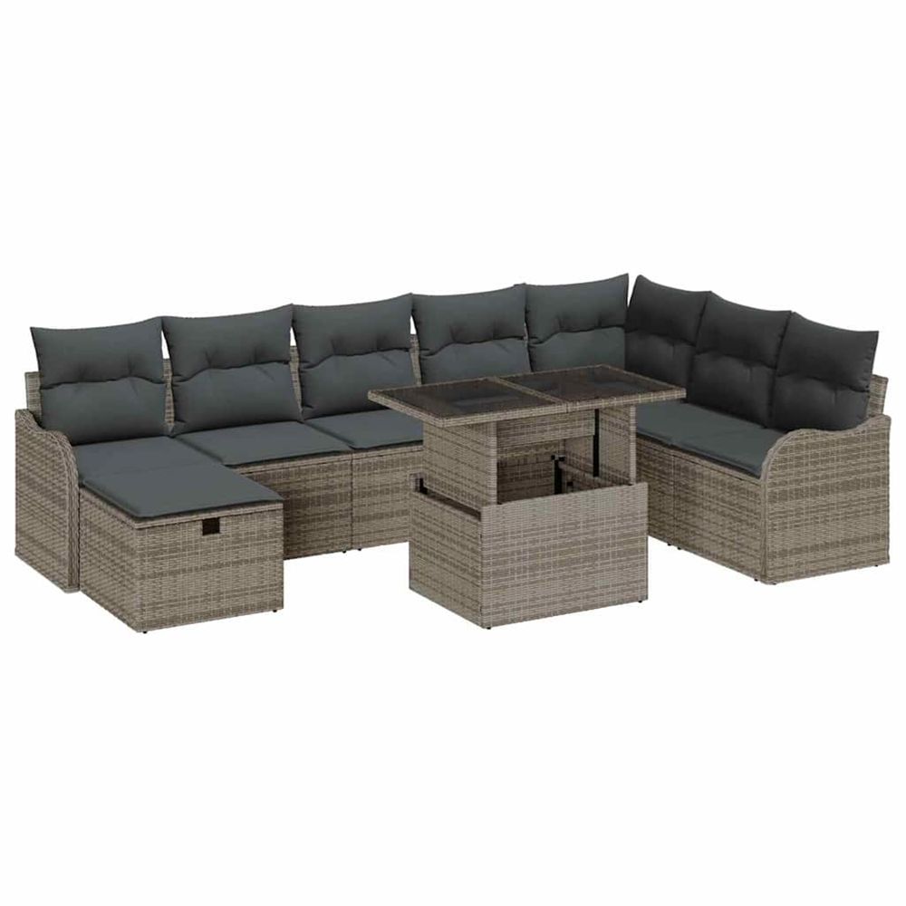 Ensemble de canapé de jardin 9 pc gris polyrotin